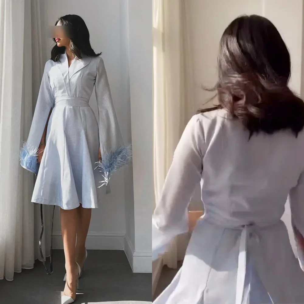 Customized Price AdjustmentJersey Feather Ruched Christmas A-line V-neck Bespoke Occasion Gown Midi Dresses