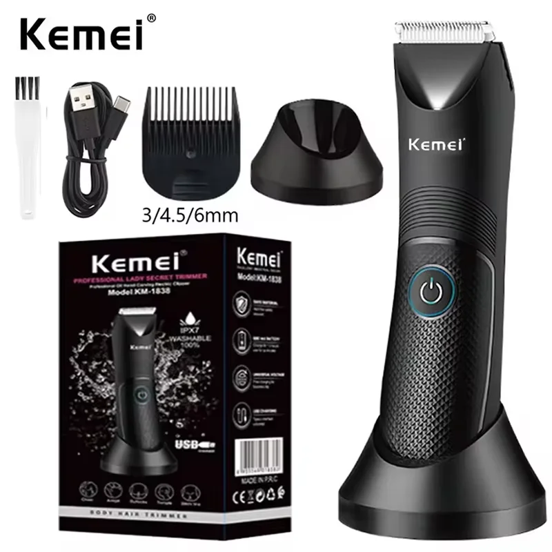 Kemei KM-1838 Groin Area Hair Trimmer Lawn Mower Ceramic Blade Waterproof Wet Dry Clippers Pubic Armpit Body Hair Hygiene Razor