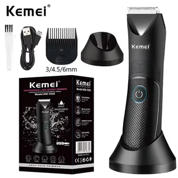 Image Kemei KM-1838 Groin Area Hair Trimmer Lawn Mower Ceramic Blade Waterproof Wet Dry Clippers Pubic Armpit Body Hair Hygiene Razor