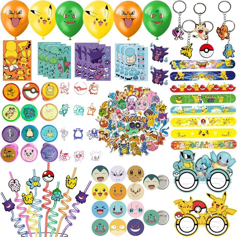 Pokemon Pikachu tema fiesta de cumpleaños decoración favores regalos pegatinas pulseras de bofetadas sellos pajitas bolsas de regalos suministros para fiestas