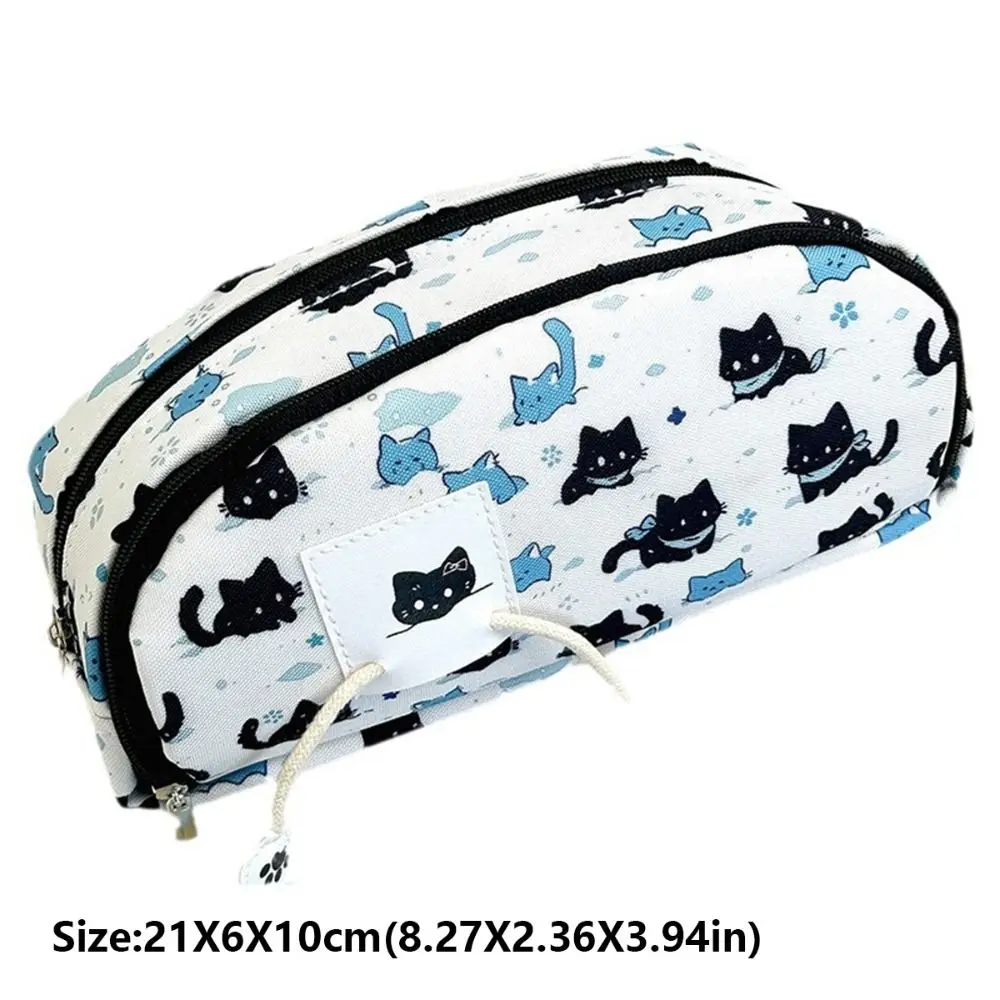 High Quality Large Capacity Pen Bag Cute Snow Cat Double Zipper Stationery Bag Multifunctional Pencil Case Student Gift