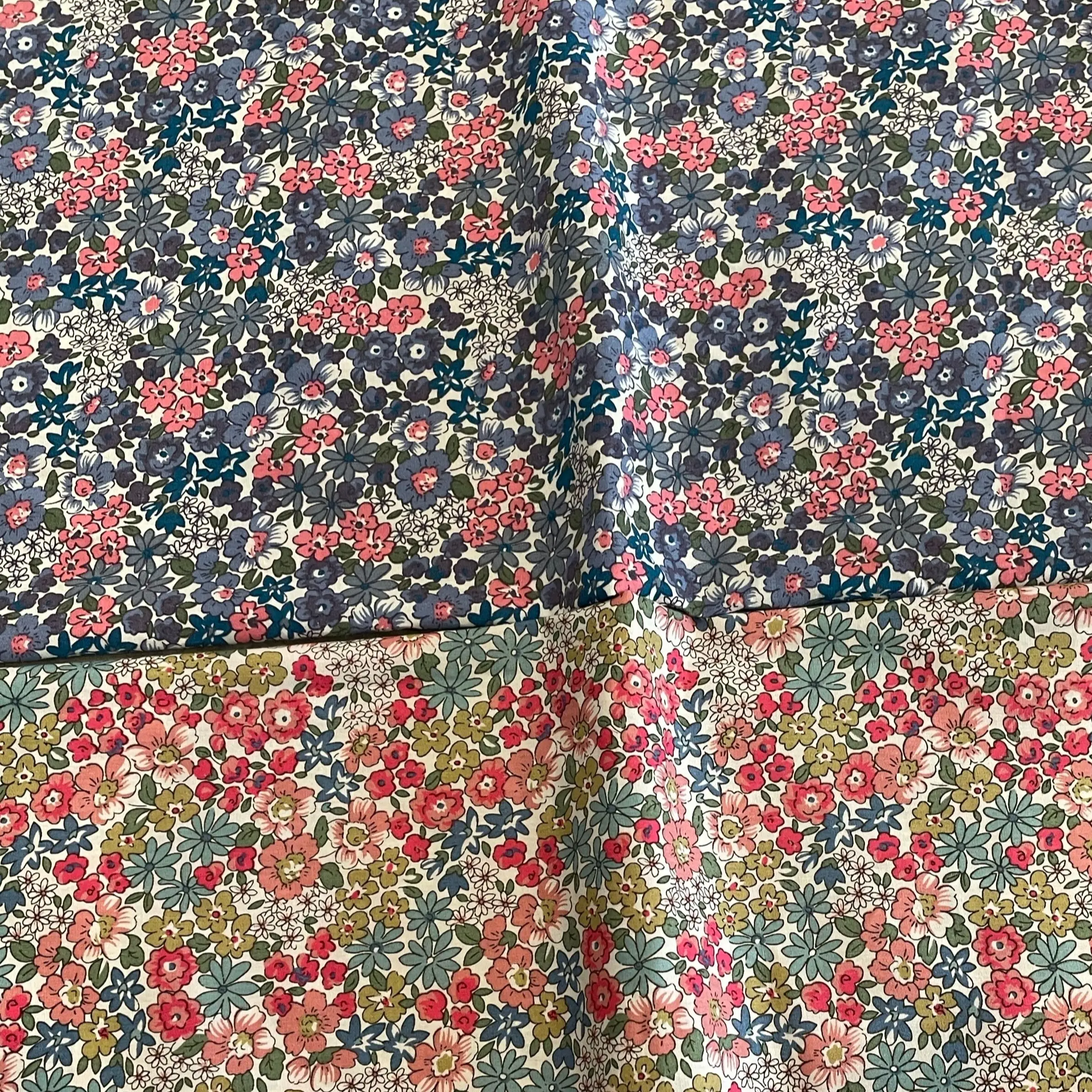 100% Cotton Poplin Red and Blue Flowers 40S Like Liberty Fabric Digital Printed For Sewing Cloth Dress Skirt Kids DesignerTela