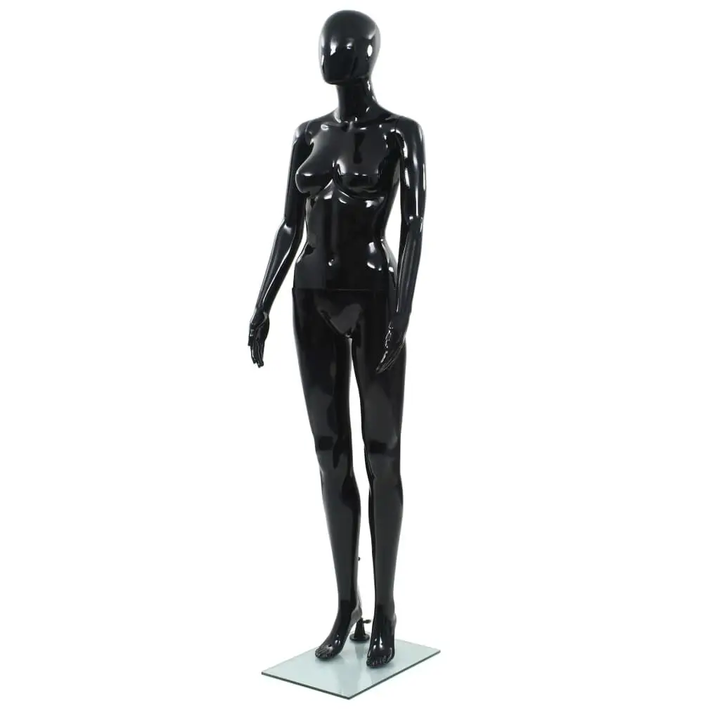 Glossy Black Full Body Female Mannequin with Glass Base - 68.9 Inches Tall Display Model