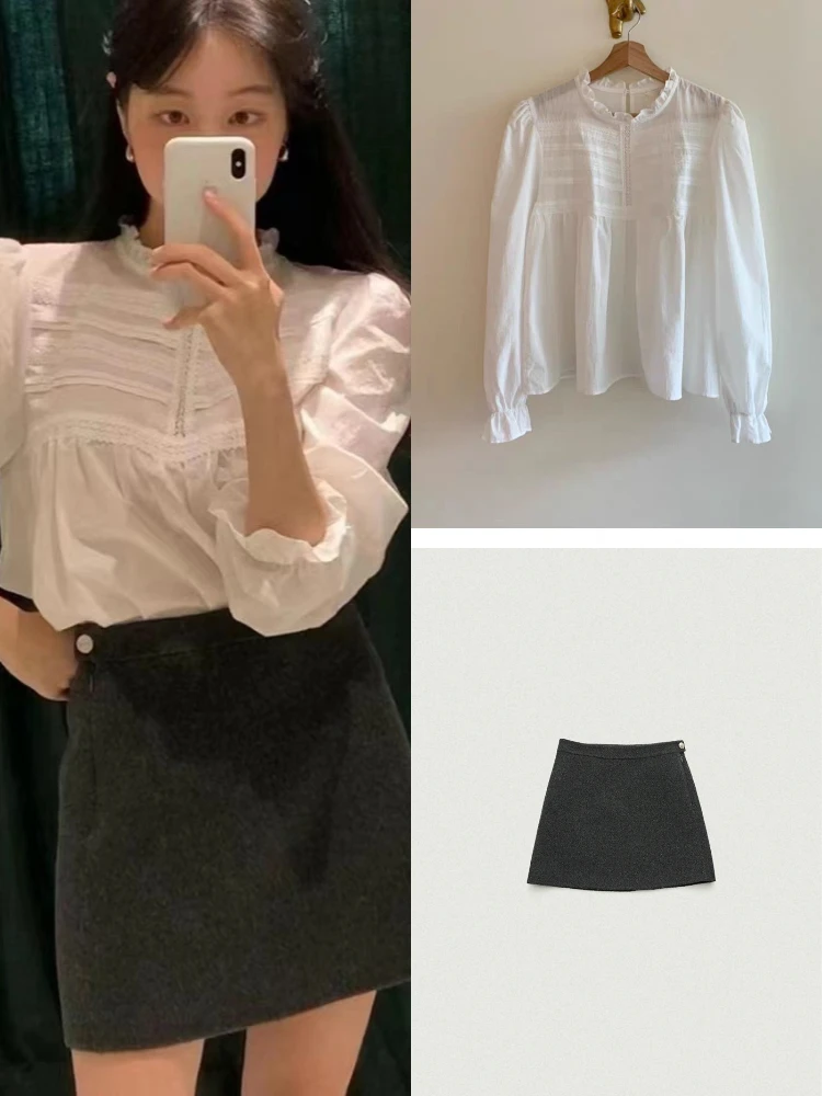 Dongda Gate Eight Milk Home Cintura alta Corte A 00 Falda de lana ort Falda larga Sve irt Top Court Sle Corte suelto Adelgazante Cotto...