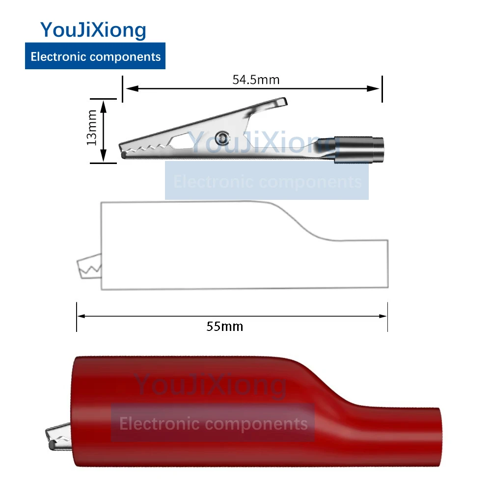 10PCS 55MM Threaded Alligator Clip, Electrical Clip for 4mm Banana Jack Test Probe DIY Tool