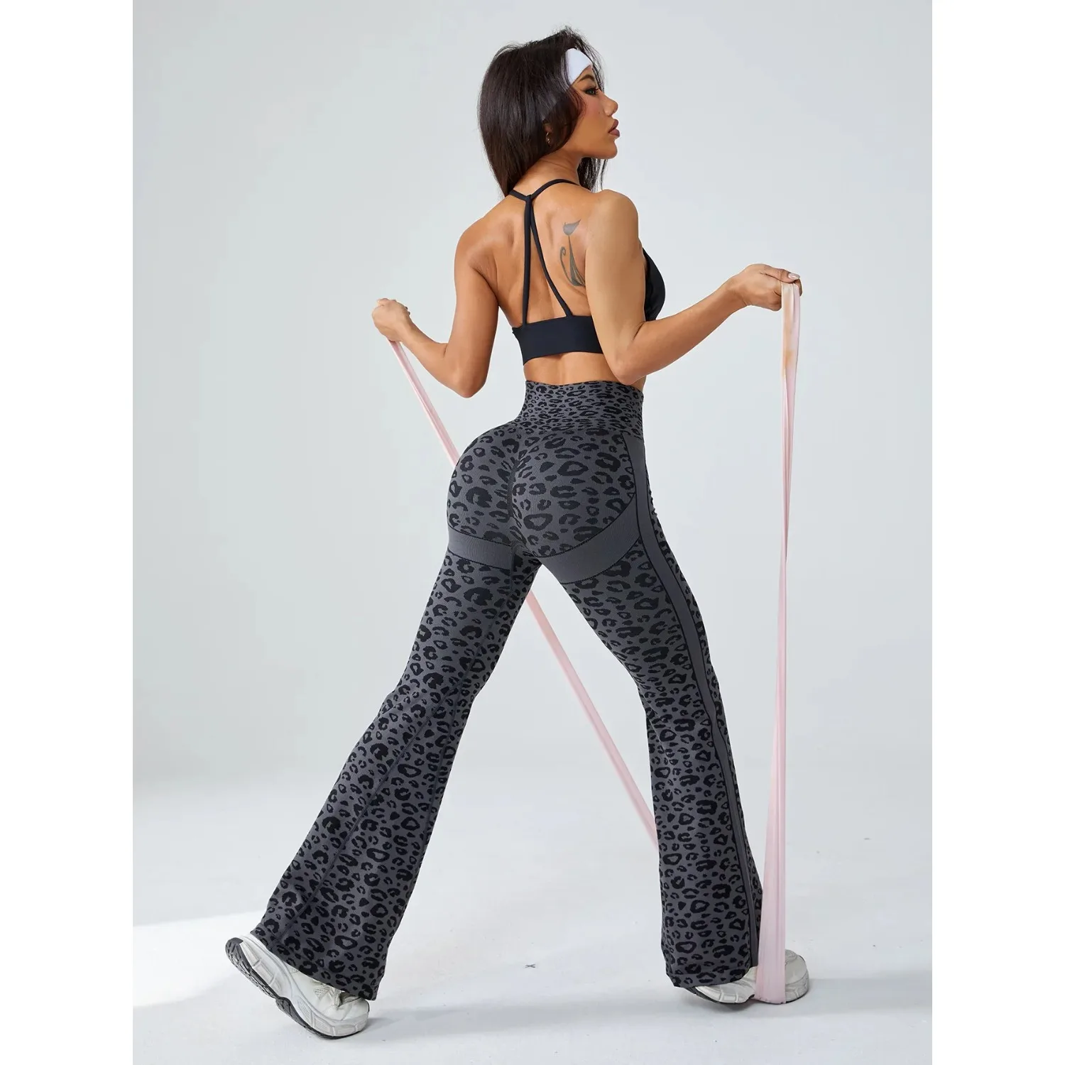 Frauen Gym Hohe Taille Nahtlose Leggings Retro Leopard Print Hosen Damen Schlanke Lauf Gym Leggings Flare Hosen Yoga Leggings