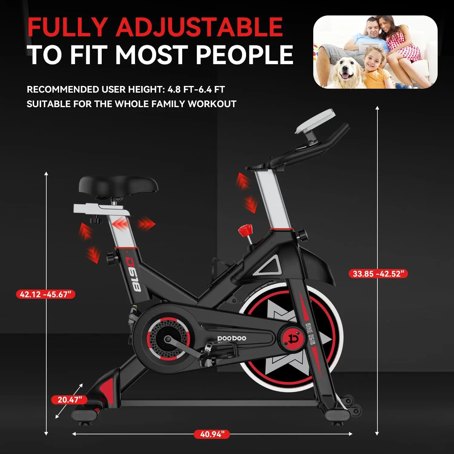 Exercise Bike, Stationary Bike for Home Gym, Magnetic Resistance Indoor Cycling Bike w/Comfortable Seat Cushion & Tablet