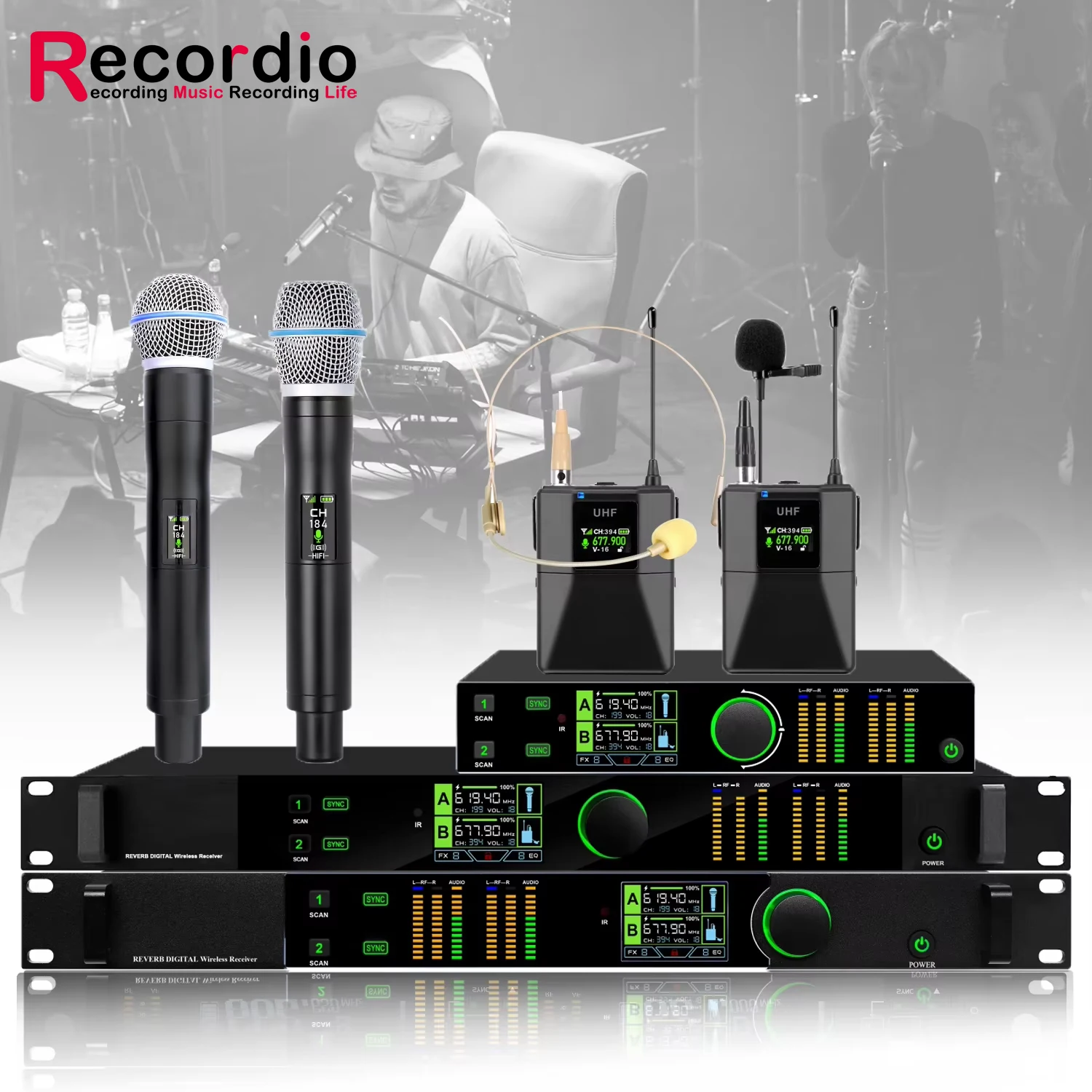 GAW-ST450 Professional 2 Channel UHF Wireless Microphone 150 Meters With EQ FX Function Performance Microphone