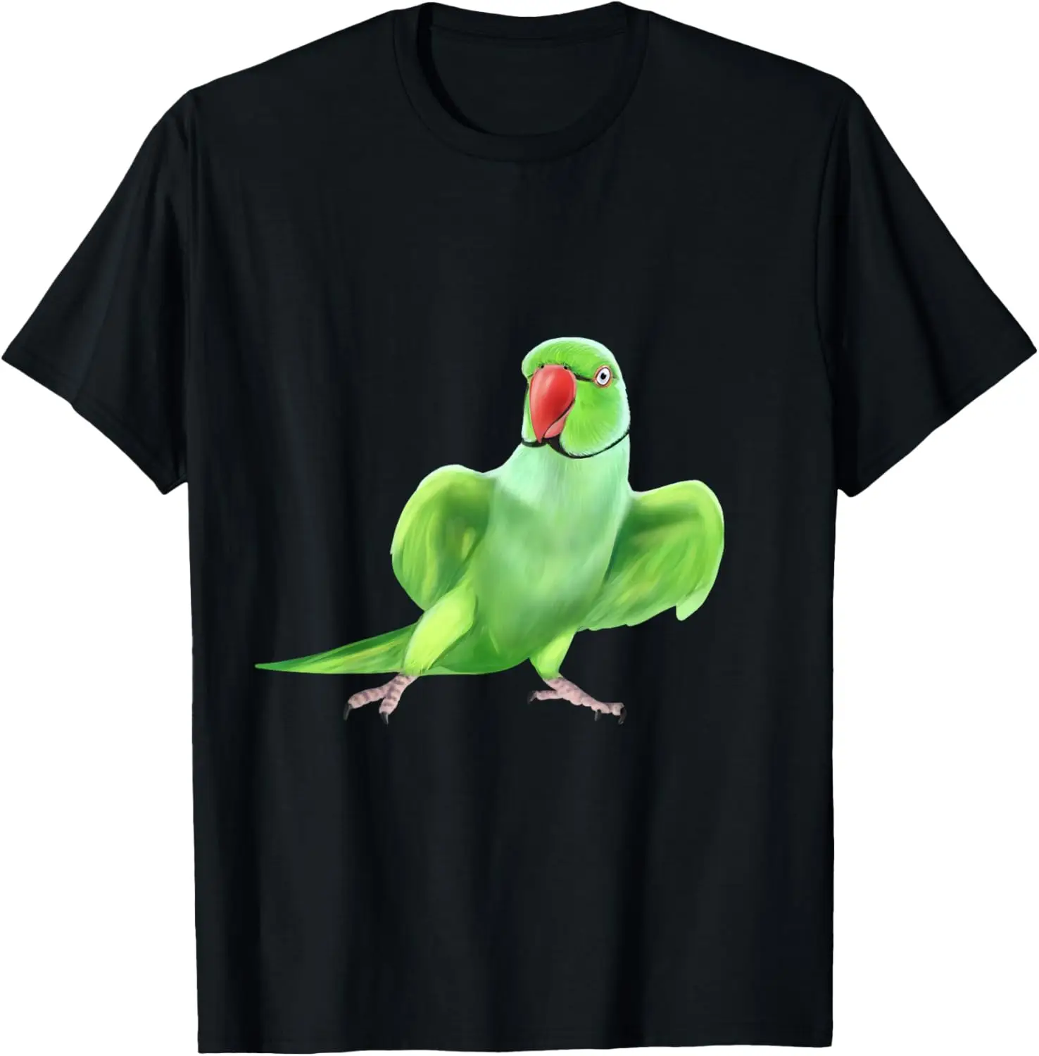 

Indian Ringneck Parrot Bird Graphic T-Shirt Soft Breathable Cotton Blend Tee for Adults