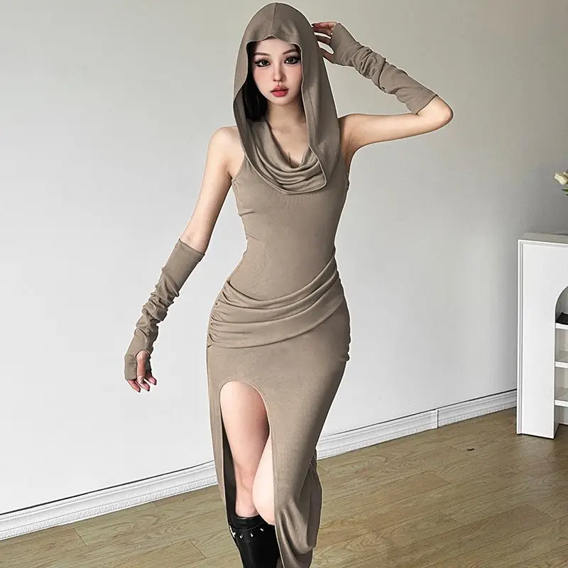 

Women's Summer Dress Hip-hugging Skirt Hooded Slit Solid Color Comfortable Casual Design Fashion Advanced Soft Versatile Skinny