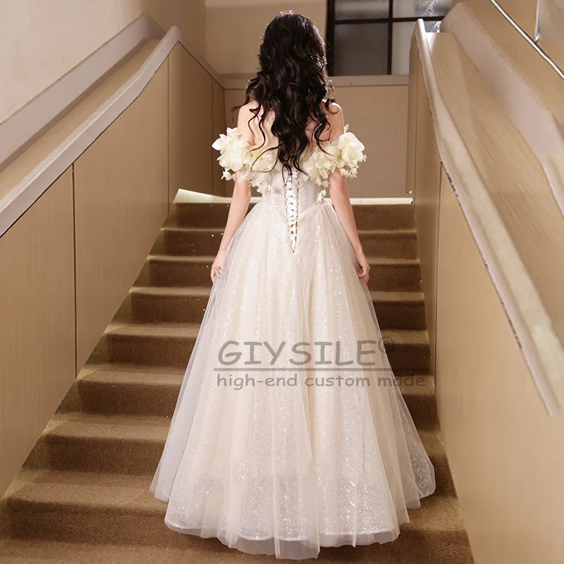 GIYSILE Aangepaste One-schouder Champagne Avondjurk Vrouwelijke 2025 Nieuwe hoogwaardige Banket Bloemen Lovertjes Prinses Pluizige Jurk