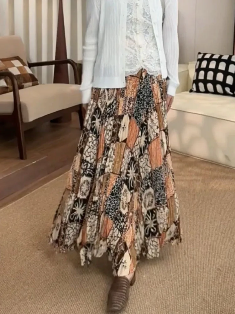 

Повседневная винтажная юбка в гонконгском стиле, длиной до колена, А-силуэт, летняя, новый дизайн, драпированная, для отдыха, женская, больших размеров