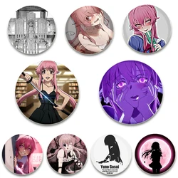 Anime Cartoon Character Gasai Yuno Lapel Pins Creative Round Snap-in Button Brooches Badge for Backpack Accessories Jewelry Gift