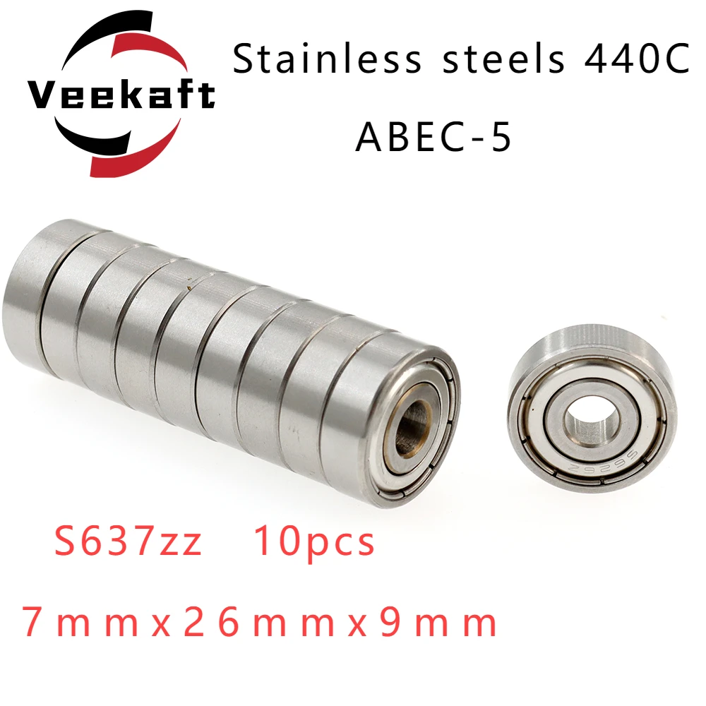 

Veekaft Stainless Steel 440C ABEC-5 Miniature Deep Groove Ball Bearings S637zz 7mm x 26mm x 9mm 10pcs.