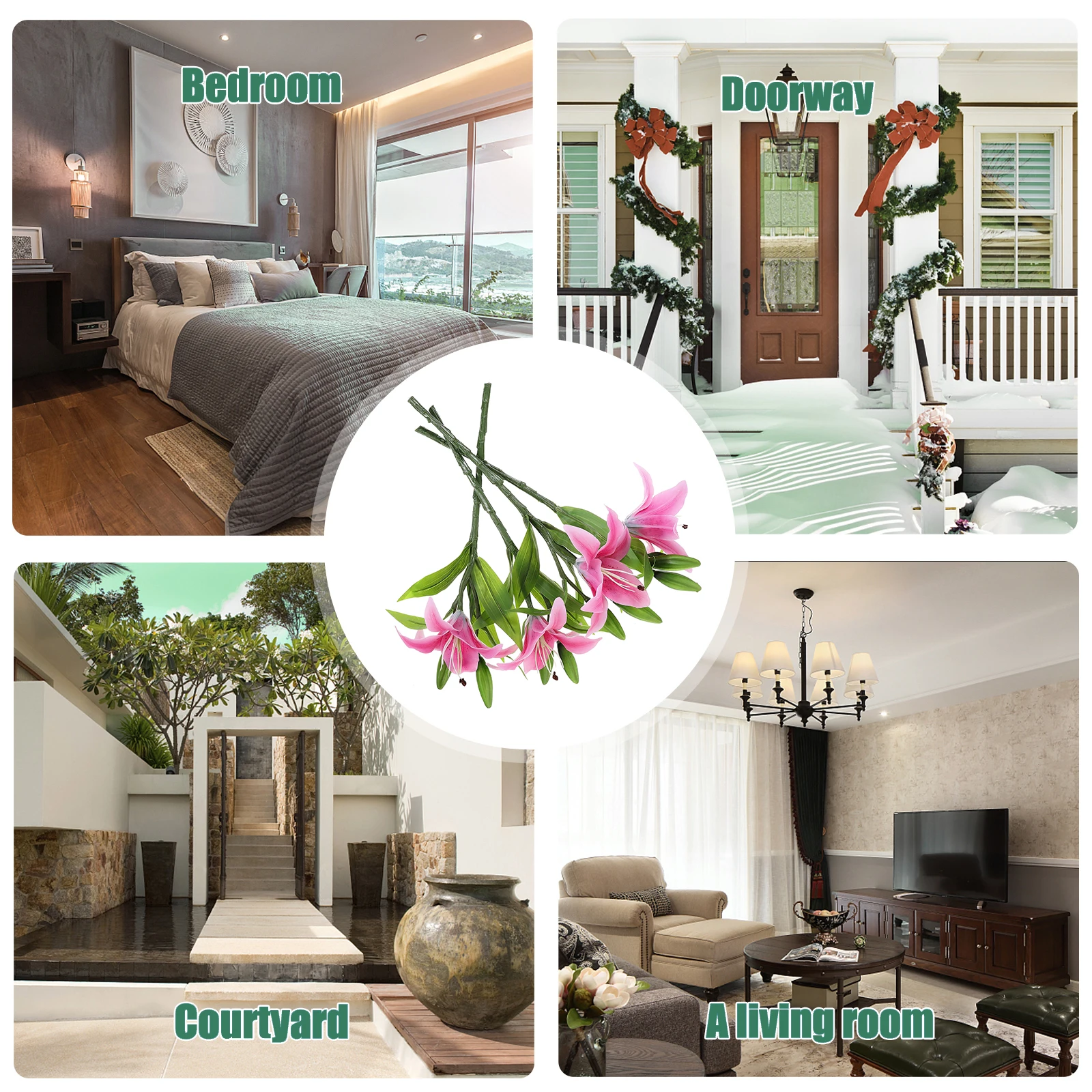 

4 Pcs Artificial Lily Decoration PVC Realistic Bouquet Wedding Party Home Office Garden Shop Grave namental Flower Reusable Easy