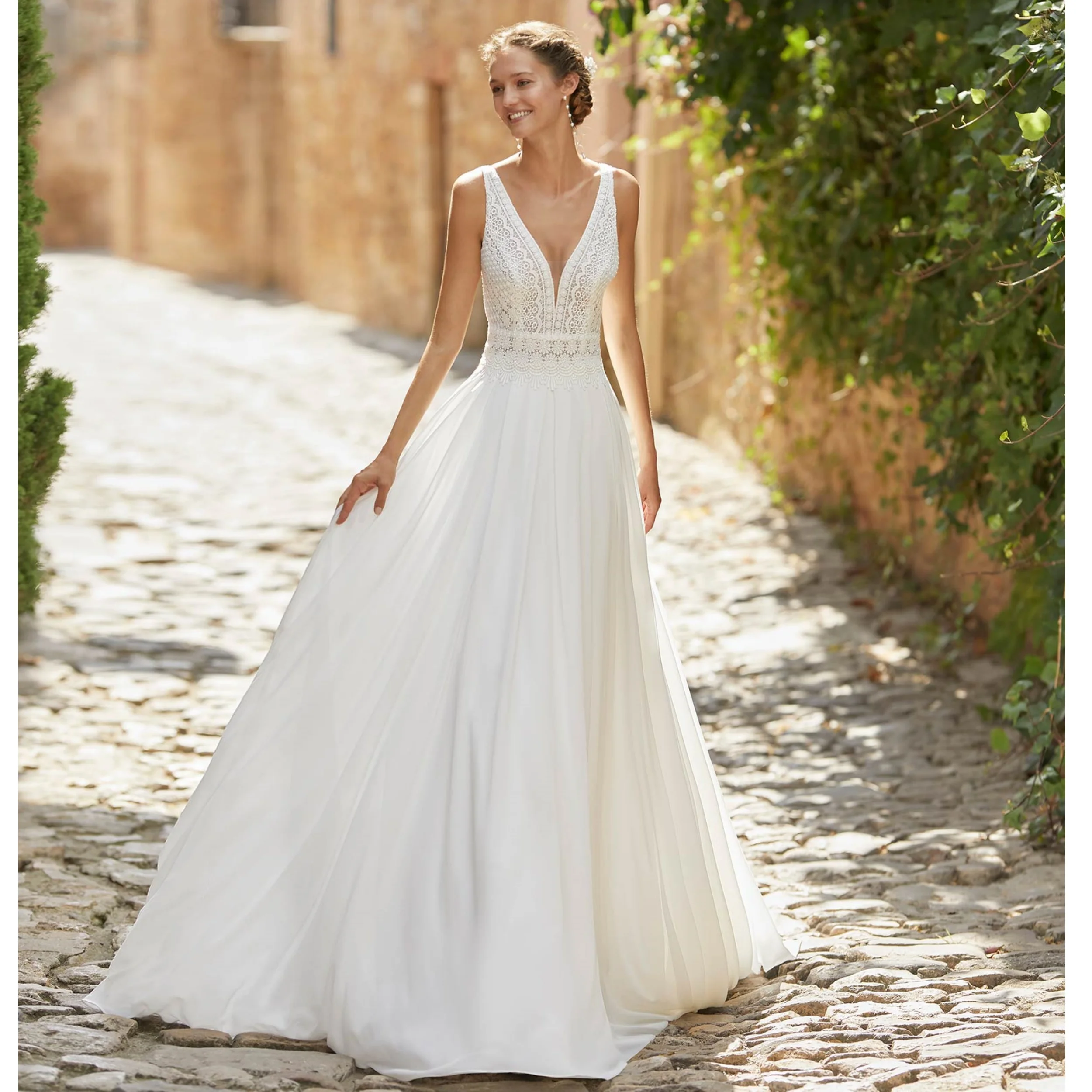 

Винтажное свадебное платье в стиле бохо для женщин, шифоновое свадебное платье с v-образным вырезом и открытой спиной, летняя пляжная одежда для свадебной вечеринки по индивидуальному заказу