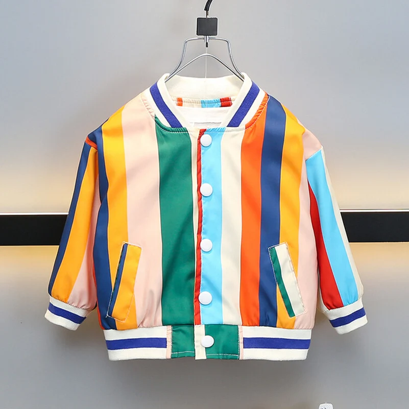 Spring and Autumn 2024 Boys' Fashionable and Leisure Breathable Multi color Striped Coat for 2-8 Years Old