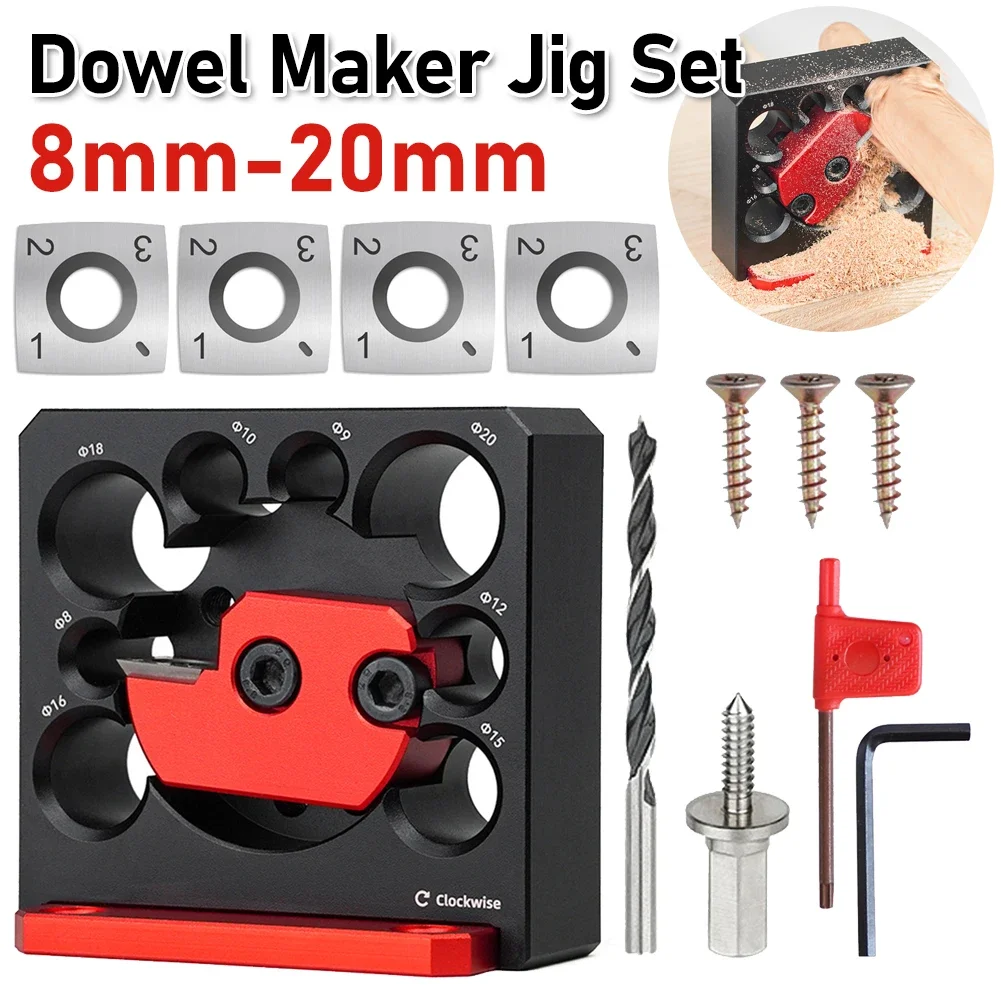 Adjustable Dowel Maker Jig with Carbide Blade Auxiliary Tool 8mm-20mm Electric Drill Milling Dowel Round Rod Woodworking Tool