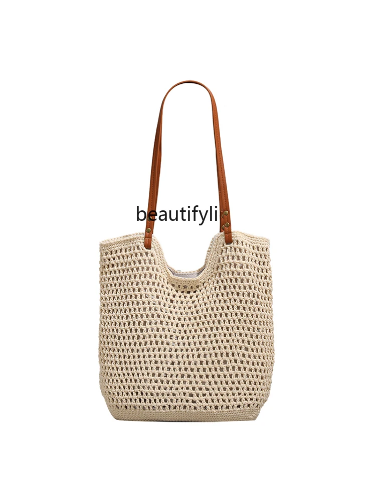 

Premium texture woven hollow bag women's new trendy summer seaside vacation leisure shoulder bag
