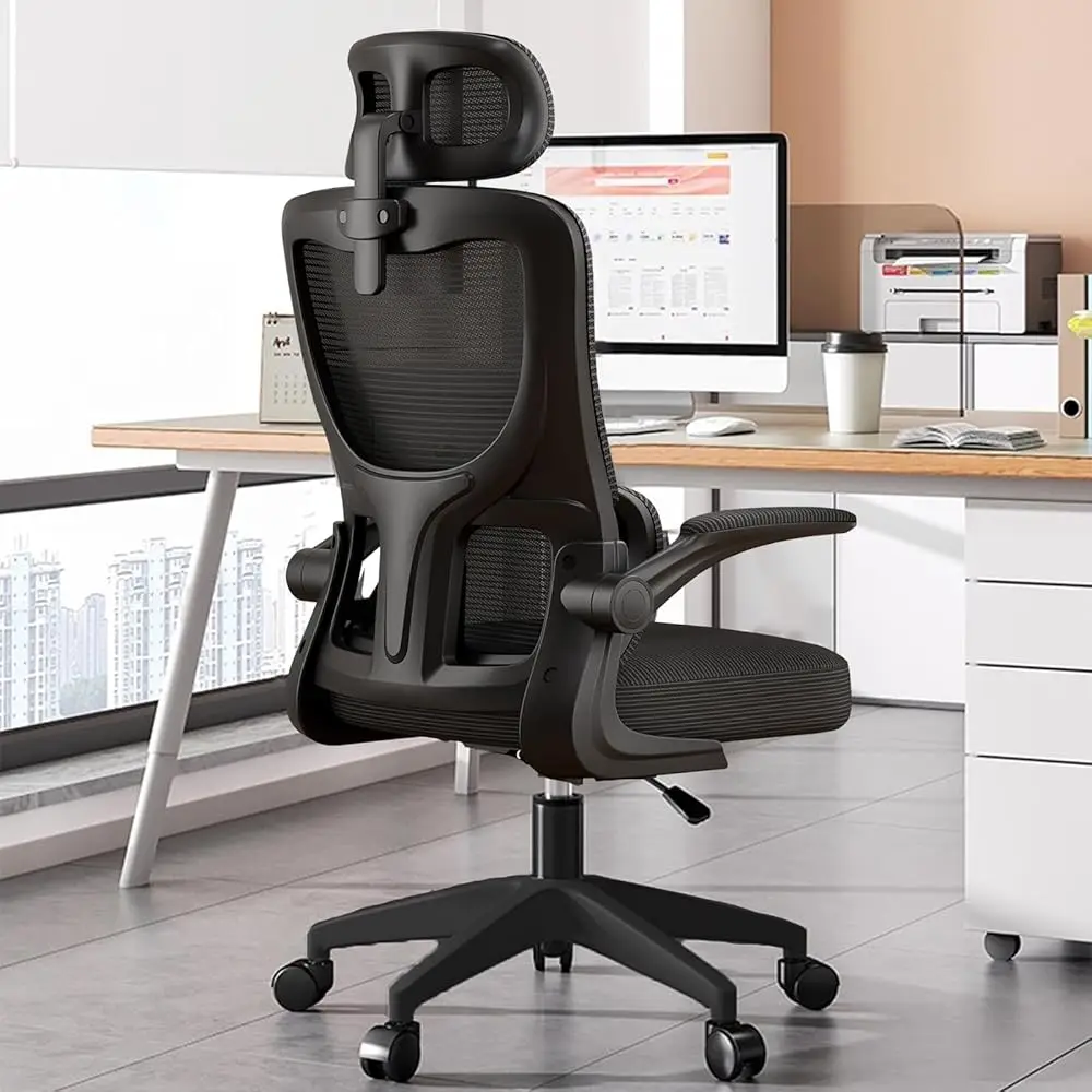 Mesh Office Chair High Ba Ergonomic Desk Chair With Lumbar Support And Flip Up Armrest Adjustable Headrest For Bla Home Office