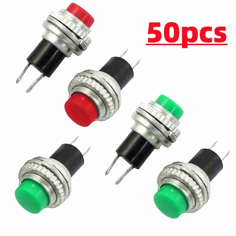 50pcs White Red Green Blue Black Yellow Panel mount 10mm Momentary OFF-(ON) Push button Switch Upper Screw Thread