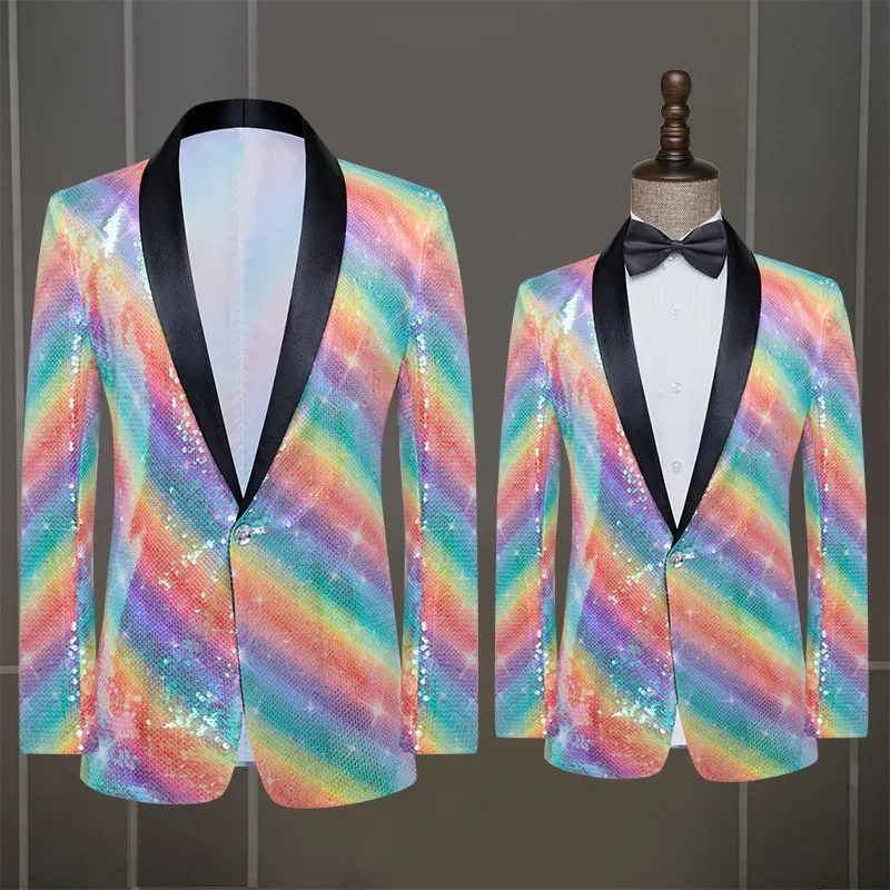 Costumi da spettacolo per uomini, cantanti, spettacoli teatrali, ospiti, abiti, paillettes colorate alla moda slim fit, abiti da discoteca