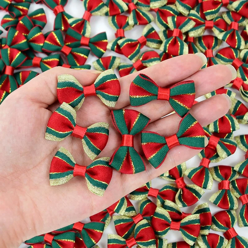 30Pcs Mini Christmas Bows Xmas Tree Decoration Ornaments Girls Hair Accessories 2025 New Year Gift Wrapping DIY Wreath Crafts