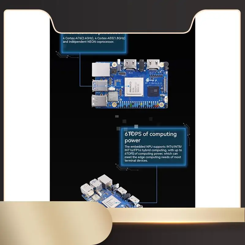 For Orange Pi 5 Max 16GB RAM LPDDR5 Development Board RK3588 2.5G LAN Wi-Fi 6E + BT 5.3 BLE 8K Decoding Single Board-N36R