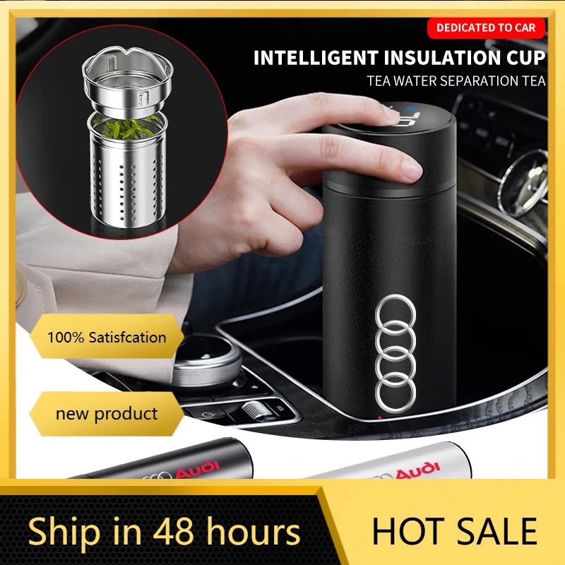 

Термосы с цифровым дисплеем температуры, светодиодная крышка для чашки для Audi A3 A4 A7 RS3 RS4 RS5 Q2 Q3, герметичные термосы из нержавеющей стали