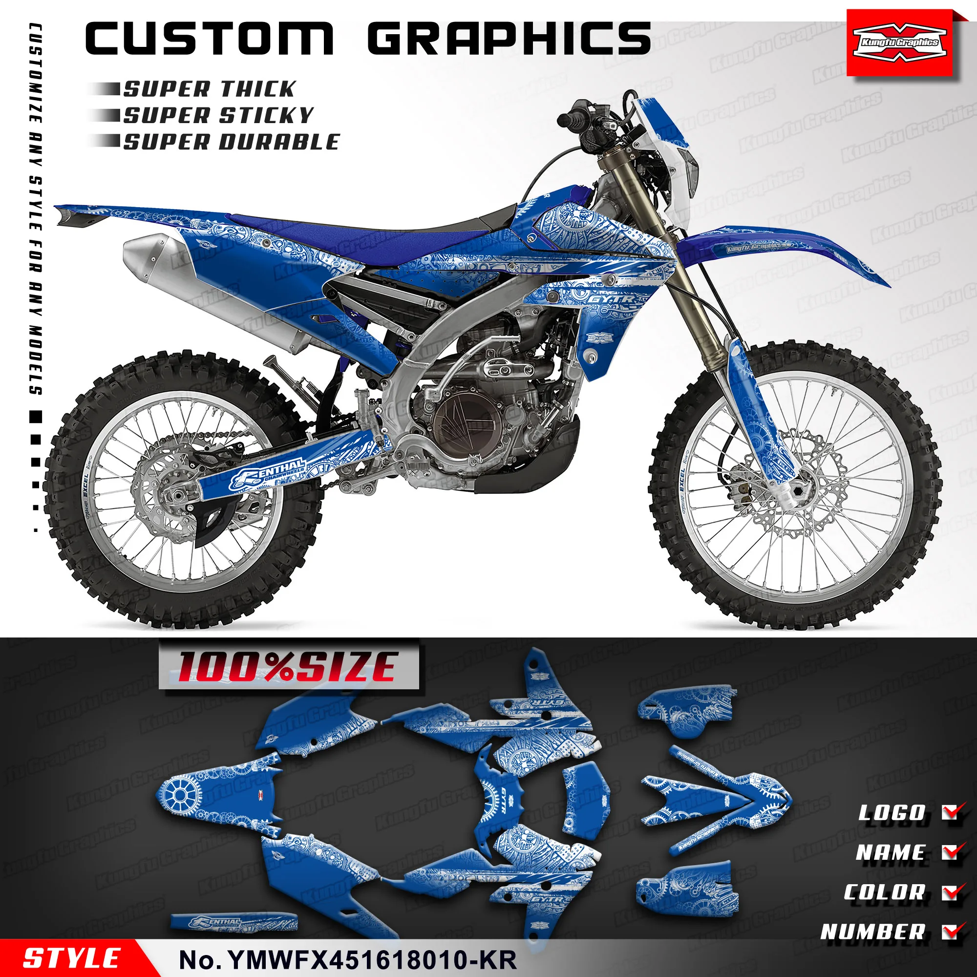 

KUNGFU GRAPHICS MX Stickers Custom Decal Kit for Yamaha WR450F YZ450FX 2016 2017 2018, YMWFX451618010-KR