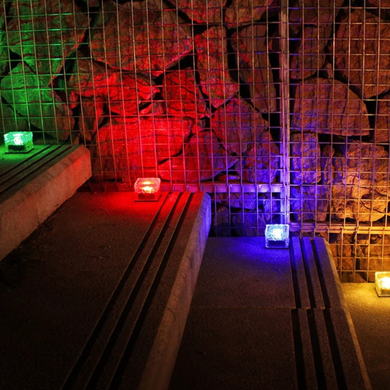 สมาร์ท-กันน้ํากลางแจ้งพลังงานแสงอาทิตย์ไฟ LED อิฐน้ําแข็งโคมไฟบันได Step Paver โคมไฟลานสนามหญ้าไฟตกแต่งสวน