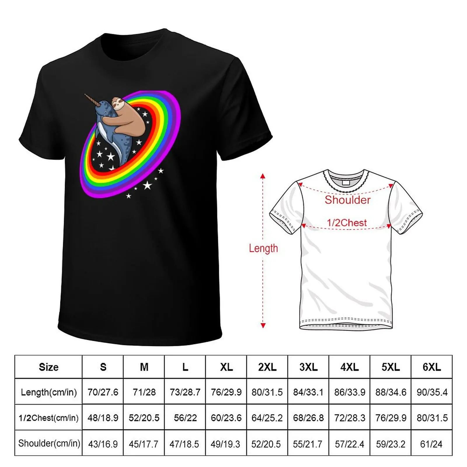 Sloth Riding Narwhals Colorful Rainbow Funny T-Shirt Modern Print Casual T-Shirt