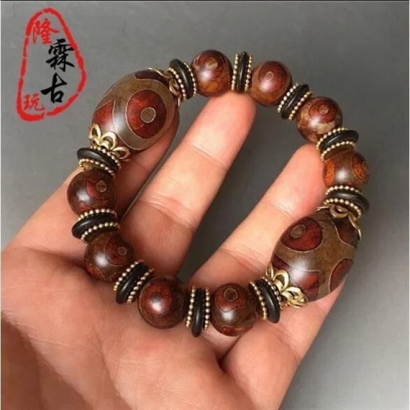 Tibet Three-Eye Ethnic Chalcedony Agate First-Line Three-Eye Buddha Beads Bracelet