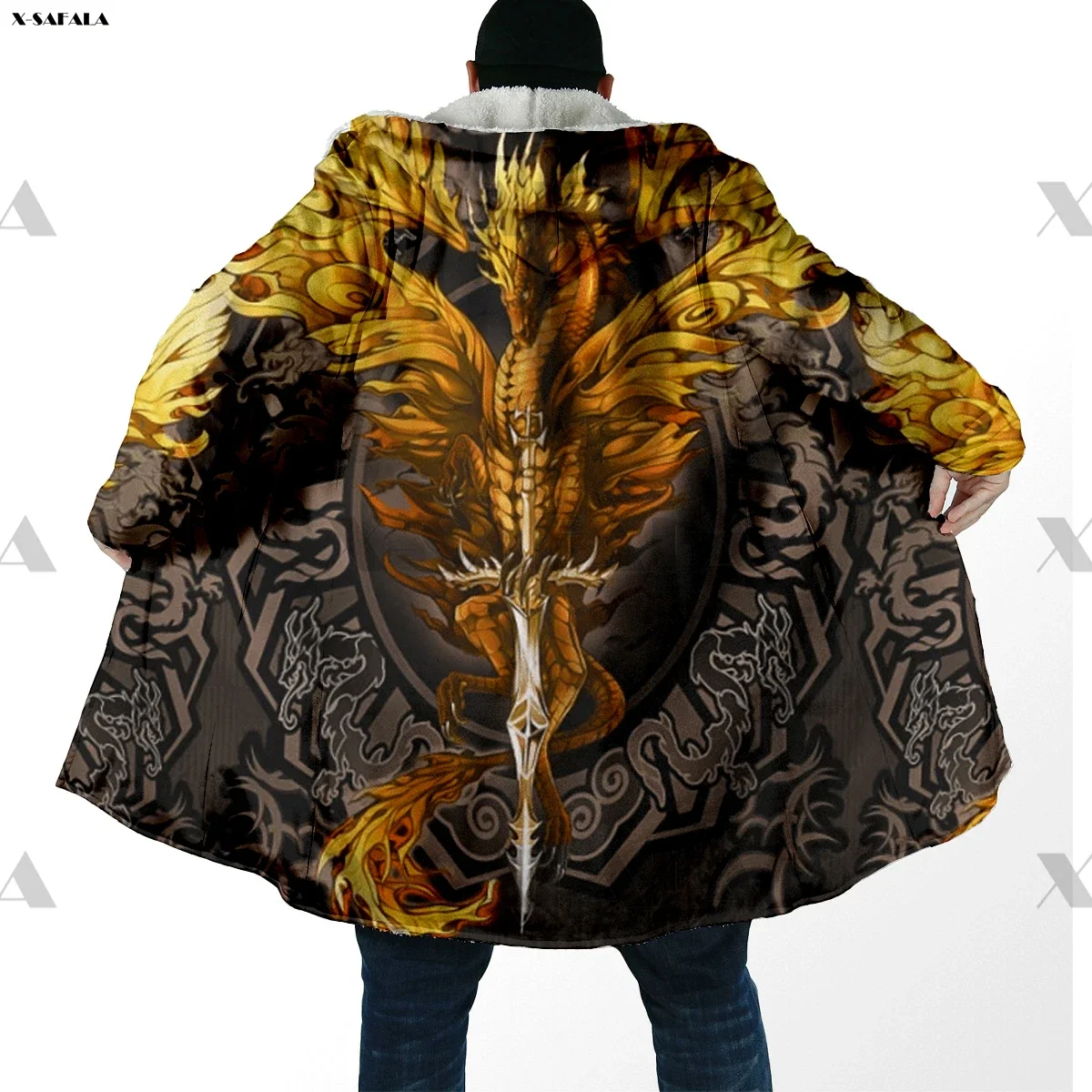 

Sword Dragon God 3D Printed Hoodie Long Duffle Topcoat Hooded Blanket Cloak Thick Jacket Cotton Pullovers Overcoat