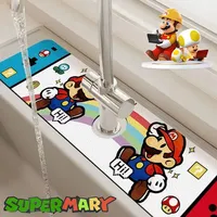 Super Mario Faucet Mat Cartoon Absorbent Kitchen Sink Splash Pad Quick Dry Mat Anime Waterproof Non-slip Bathroom Countertop Mat