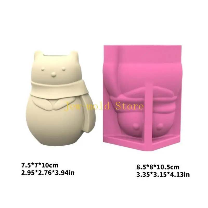 C71B قوالب مزهرية الإبداع الإبداعية قالب صياغة الدب دب يرتدي شكل وشاح لأواني الزهور الخرسانية وحاملي القلم الفني