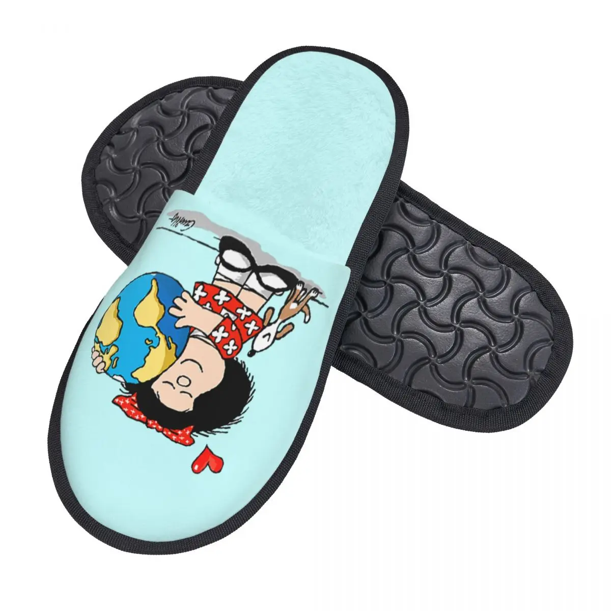 Custom Mafalda World And Her Puppy Cozy Scuff With Memory Foam Slippers Women Quino Comic Cartoon Hotel House Shoes