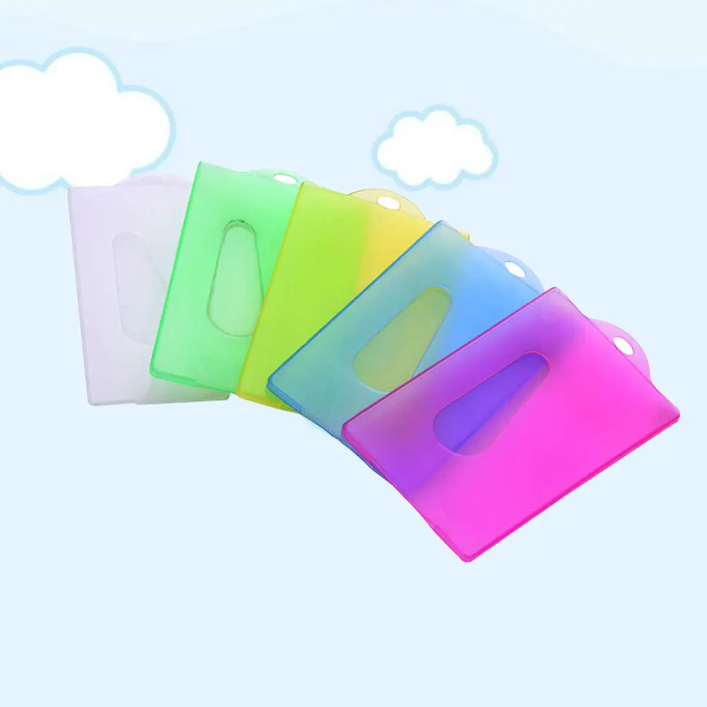 20pcs Candy Color Plastic ID Holder Sleeve with Thumb Slot – Vertical Translucent Badge Protector for School & Office