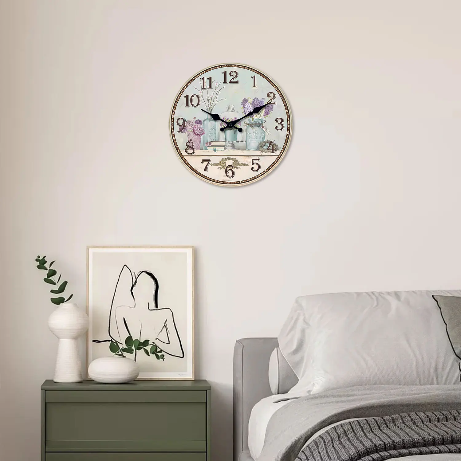 [10-14inch] 1 Wooden Patterned Wall Clock, Silent Running Timekeeping Clock, Suitable for Living Room, Bedroom, Kitchen, Hallway, Outdoor, Office Decoration | Suitable as a Gift for Friends, Valentine's Day, Easter, and Mother's Day.