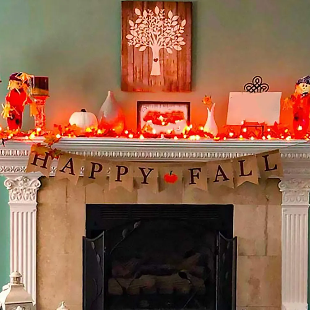 

Thanksgiving Bunting Linen Banner 2M Rope Happy Fall Pumpkin Flag Party Decor Mantel Garland Decoration