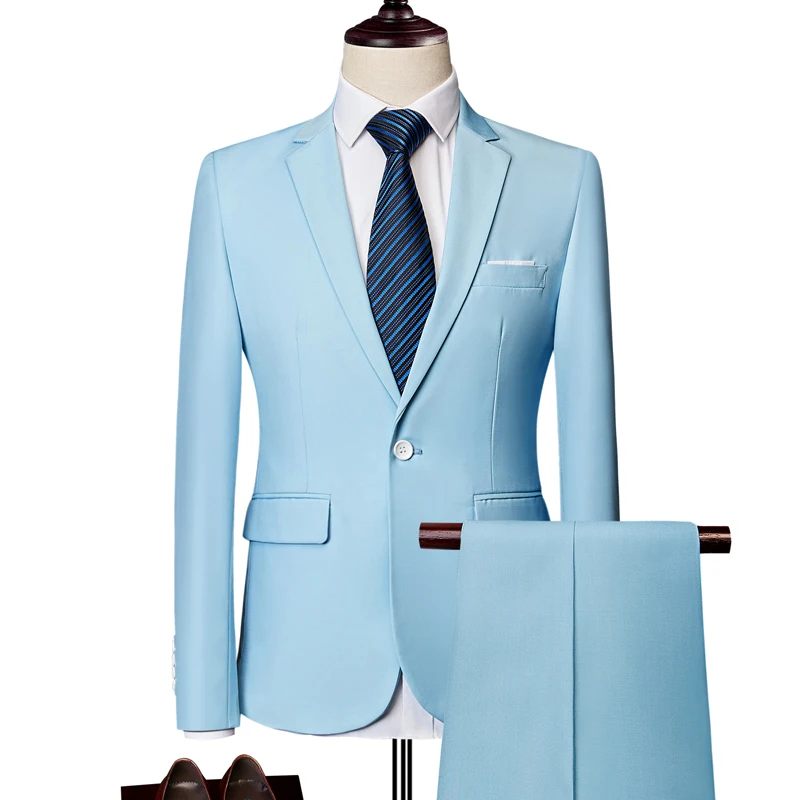 

Men's business casual, fashionable and stylish suit set, two-piece solid color business British-style wedding banquet set