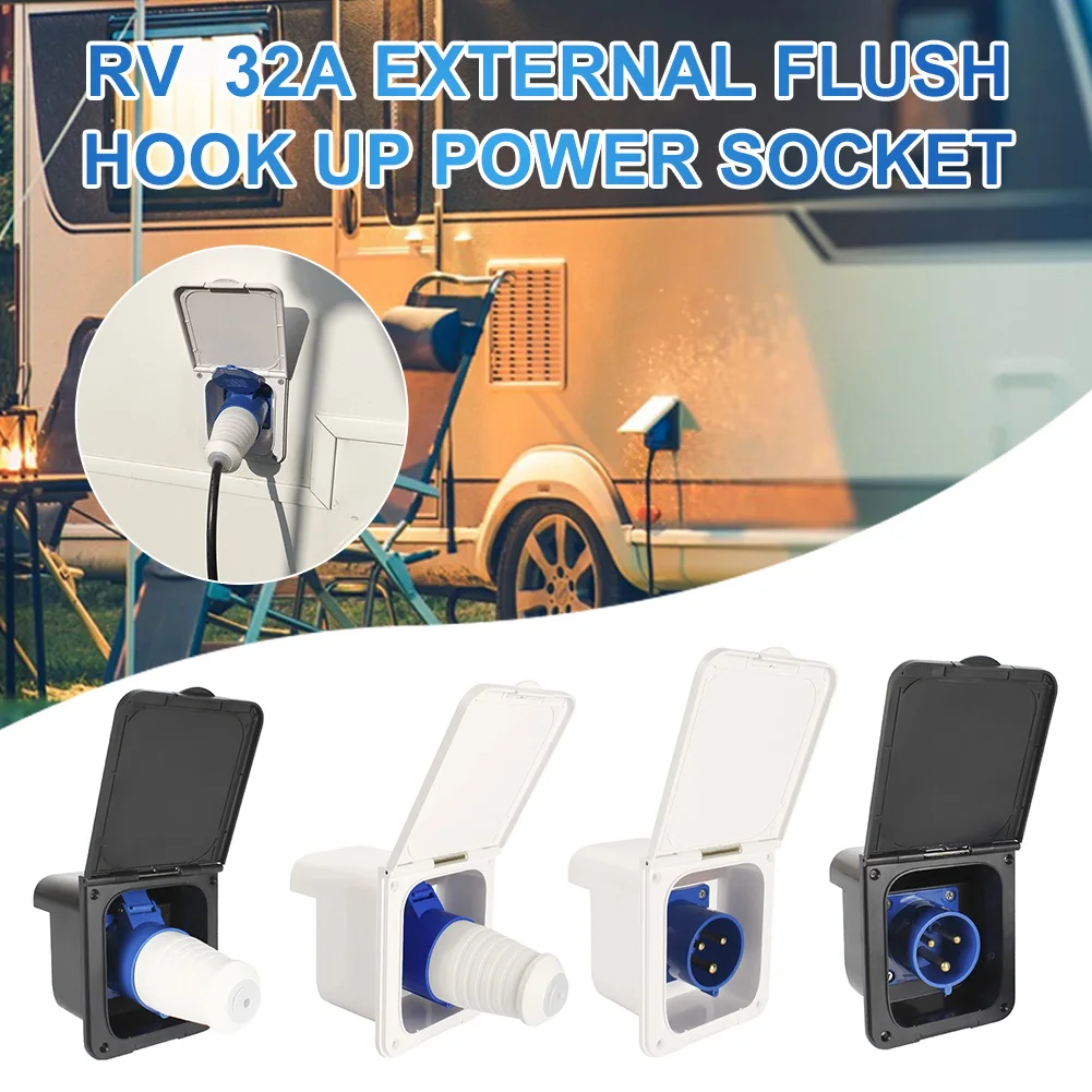 RV Camper 220V-240V 32A External Flush Hook Up Waterproof Plug Socket With Waterproor Cover For Caravan Trailer Motorhome