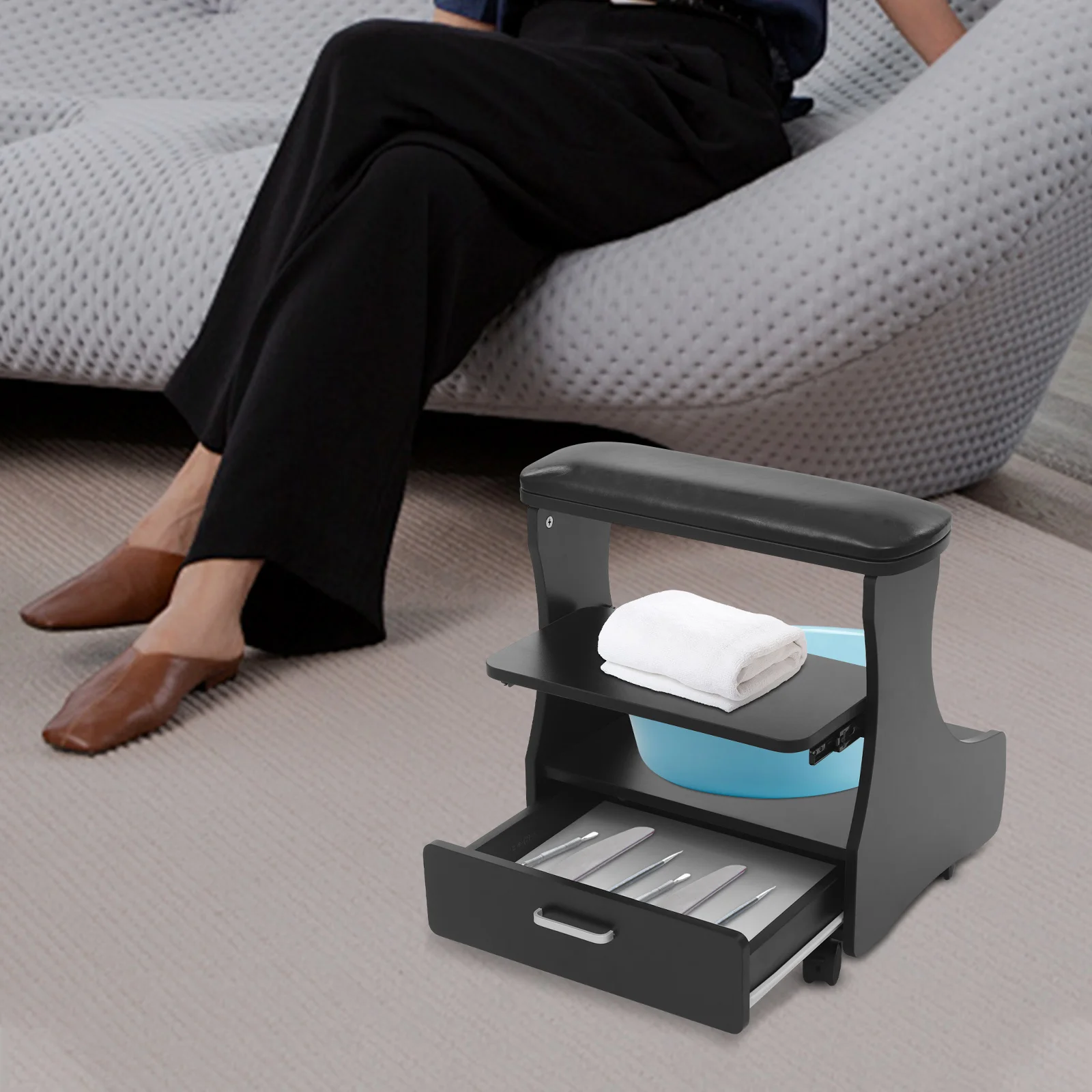 مسند للقدمين من بيماوكار، مسند للقدمين مع عجلات، حامل مسند للقدمين للباديكير مقاس 52 × 17 سم للاستخدام المنزلي سهل الاستخدام في الصالونات