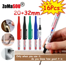 Waterproof Woodworking Deep Hole Marker Pens, Long Nib Head Markers, Telha, Decoração Do Banheiro, Vermelho, Preto, Azul, Verde, 20 + 32mm, 1-16Pcs