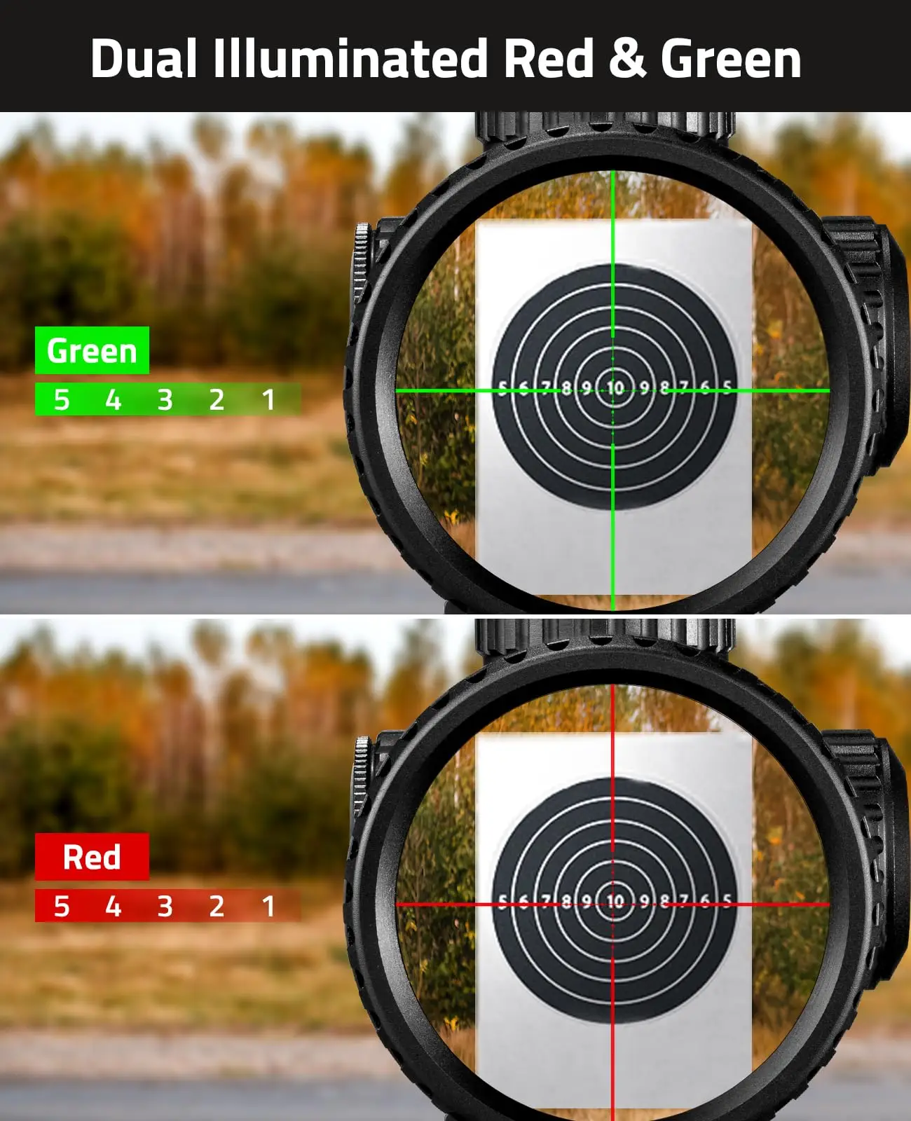 MIDTEN JackalHowl 3-9x40 AO Rifle Scope Matte Black Red Green Illuminated Mil-Dot Reticle 1-inch Tube SFP 20mm Rings