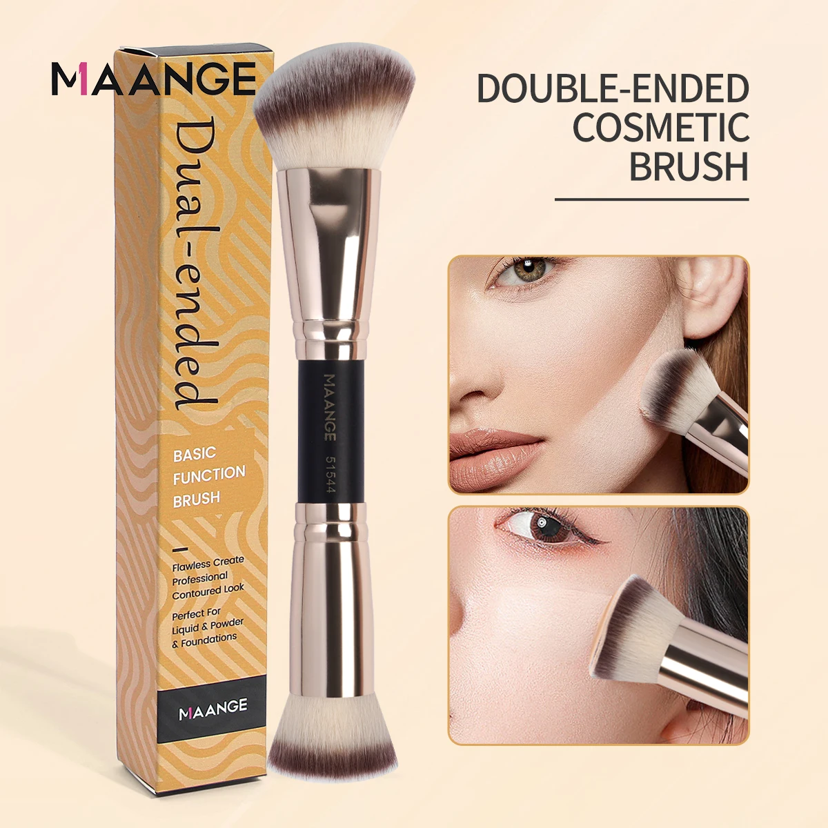 MAANGE 1 pz pennello per trucco a doppia testa 2 in 1 pennello per fondotinta pennello per fard in polvere con setole morbide e Dense per i viaggi