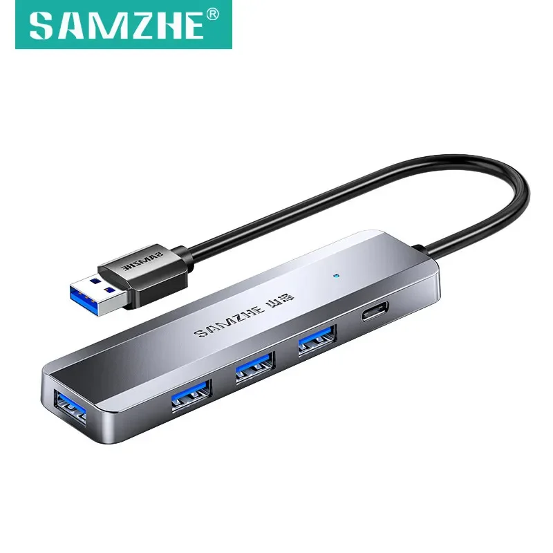 SAMZHE Ultraflacher 4-Port USB 3.0 HUB Hochgeschwindigkeits-USB-Hub Typ-C Port Splitter Adapter für Laptop PC Smartphone