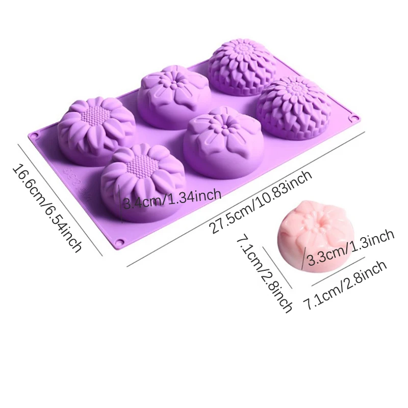 6 Cavity 3D Flower Shaped Silicone Soap Mold DIY Fondant Cake Form Soap Making