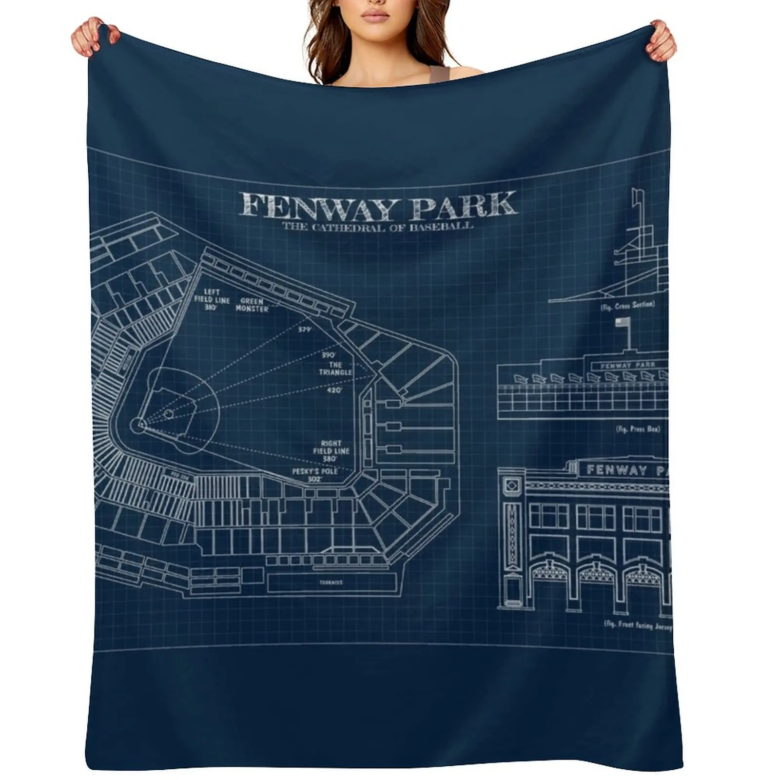 

Fenway Park. The Cathedral of Baseball (Navy Blueprint) Throw Blanket Luxury Designer Hair Soft Plush Plaid Blankets