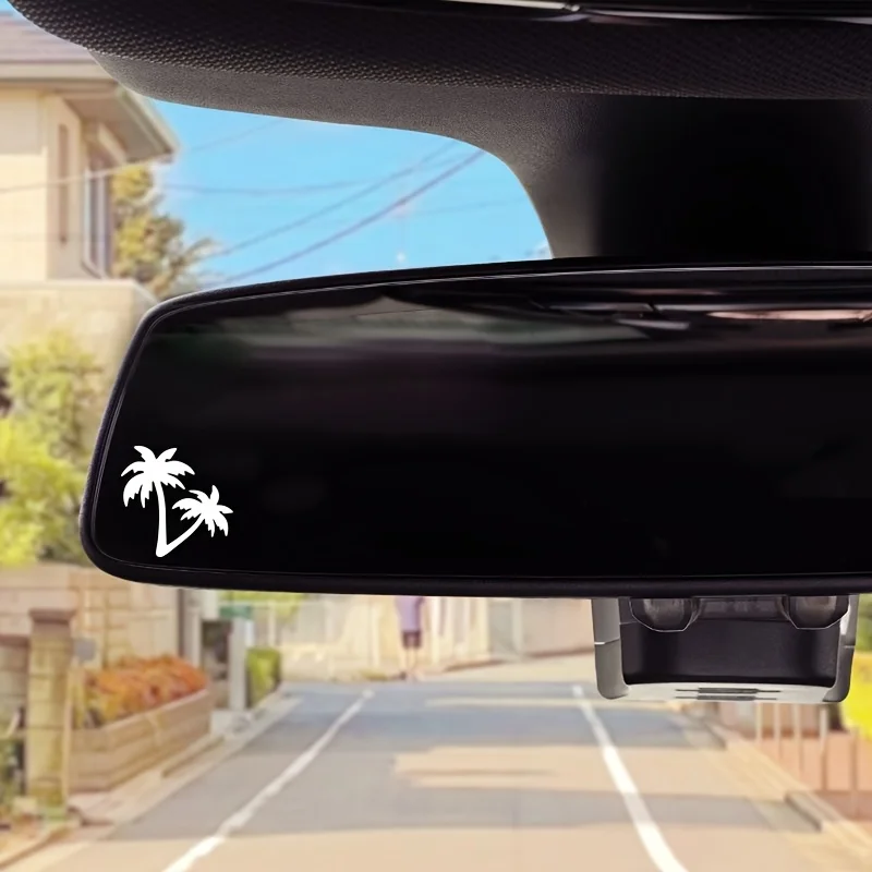 

Black Palm Tree Rearview Mirror Stickers, Waterproof Vinyl Decals for Car Interior